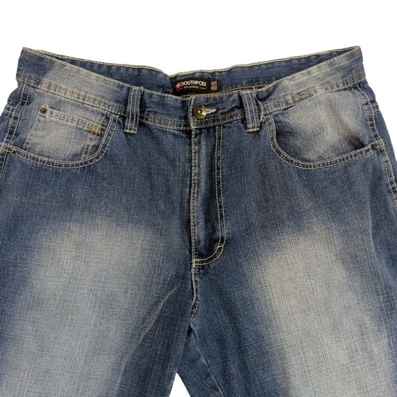 Vtg South Pole Jeans Mens 36x30 Distressed Faded Blue Baggy Relaxed Y2K Hip Hop - Picture 2 of 9